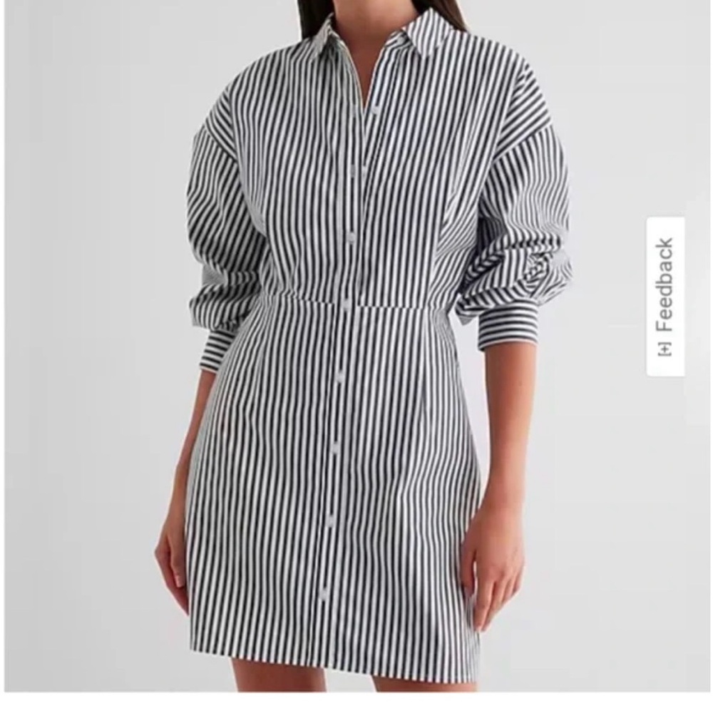 Express Black and White Striped Long Sleeve Dress